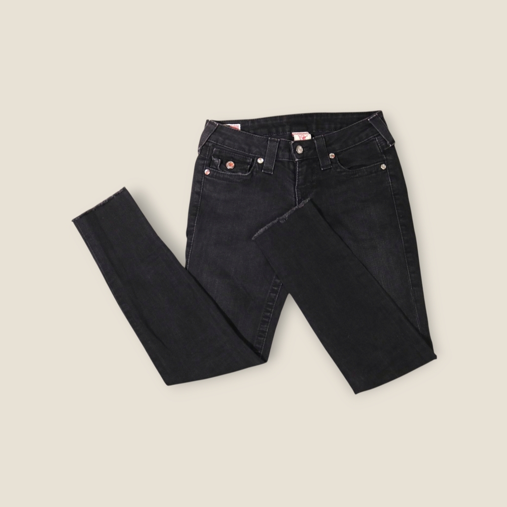 True Religion Casey Jeans Black Women’s 26 Low Rise Made in USA Skinny Denim Y2K - Picture 2 of 8
